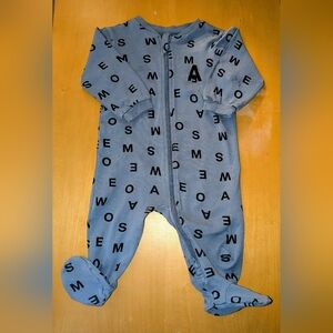 Pekkle Alphabet - 6 M - 100% Cotton/ Blue Awesome Kids Onesie Sleeper